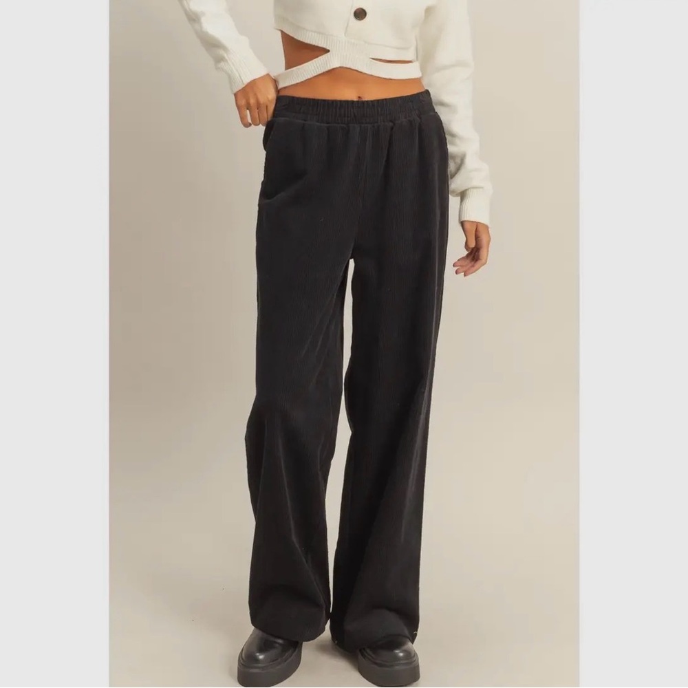 NWT Corduroy High-Waisted Women's Black Wide-Leg Pants